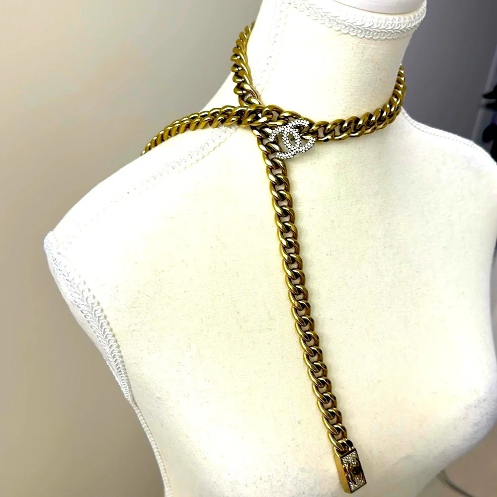 Chanel necklace gold color & Strauss CC Bolero NWT, Full Set - Picture 7 of 16